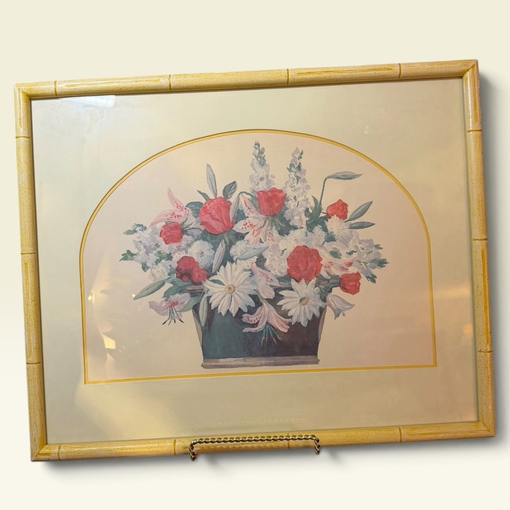 White House Flower Sterner Print Framed Cottage Floral Still Life Jackie O. K